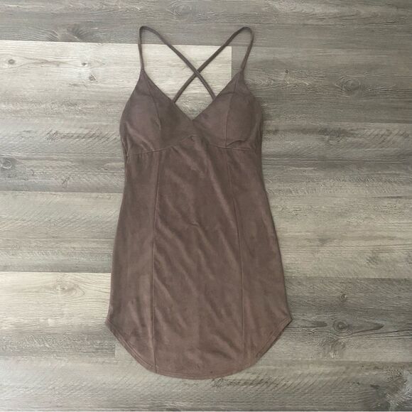 Windsor Bodycon Mini Dress Brown Taupe Grey Faux Suede XS - Picture 2 of 8